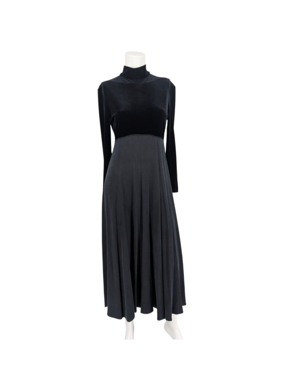 Vtg Velvet Silk Maxi Dress Elegant Mockneck Whimsigoth Long Sleeve 90s 4 Petite